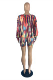 Multicolor Fashion Casual Print Basic O Neck Long Sleeve Two Pieces