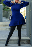 Red Casual Solid Patchwork Half A Turtleneck Cake Skirt Dresses