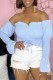 Blue Sexy Solid Patchwork Frenulum Fold Asymmetrical Off the Shoulder Tops