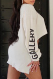 White Street Print Patchwork Asymmetrical O Neck Tops