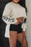 White Street Print Patchwork Asymmetrical O Neck Tops
