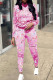 Pink Casual Print Ripped Patchwork Hooded Collar Long Sleeve Two Pieces