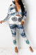 White Sexy Print Patchwork Turndown Collar Long Sleeve Two Pieces