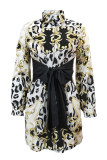 Black Fashion Street Print Patchwork V Neck A Line Dresses