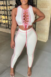 Pink Sexy Solid Hollowed Out Split Joint Frenulum Asymmetrical O Neck Sleeveless Two Pieces