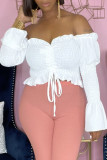 Pink Sexy Solid Patchwork Frenulum Fold Asymmetrical Off the Shoulder Tops