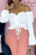 White Sexy Solid Patchwork Frenulum Fold Asymmetrical Off the Shoulder Tops