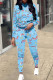 Baby Blue Casual Print Ripped Patchwork Hooded Collar Long Sleeve Two Pieces