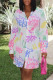 White Casual Print Patchwork Buckle Turndown Collar Shirt Dress Dresses