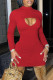 Red Fashion Sexy Solid Hollowed Out Half A Turtleneck Long Sleeve Dresses
