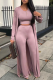 Pink Casual Solid Patchwork O Neck Long Sleeve Three Pieces