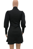 Red Casual Solid Patchwork Half A Turtleneck Cake Skirt Dresses