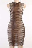 Rose Red Fashion Sexy Print Basic O Neck Sleeveless Dress