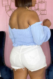 Pink Sexy Solid Patchwork Frenulum Fold Asymmetrical Off the Shoulder Tops