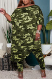Purple Casual Print Camouflage Print Patchwork Asymmetrical Off the Shoulder Three Quarter Two Pieces