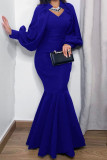 Red Fashion Elegant Solid Patchwork V Neck Trumpet Mermaid Dresses
