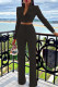 Black Fashion Street Solid Patchwork Turn-back Collar Long Sleeve Two Pieces