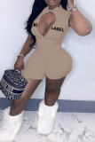 White Fashion Casual Letter Embroidered Zipper Collar Skinny Romper