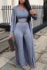 Blue Casual Solid Patchwork O Neck Long Sleeve Three Pieces
