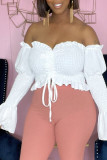 Pink Sexy Solid Patchwork Frenulum Fold Asymmetrical Off the Shoulder Tops