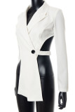 White Fashion Street Solid Patchwork V Neck Outerwear