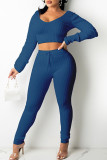 Red Casual Solid Patchwork V Neck Long Sleeve Two Pieces