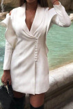 White Fashion Street Solid Patchwork Turn-back Collar Outerwear