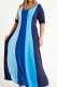 Blue Casual Striped Print Split Joint O Neck Straight Plus Size Dresses