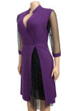 Red Fashion Street Polka Dot Patchwork V Neck A Line Dresses