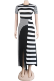 Black Casual Striped Tassel O Neck A Line Dresses