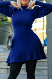 Red Casual Solid Patchwork Half A Turtleneck Cake Skirt Dresses