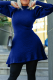 Deep Blue Casual Solid Patchwork Half A Turtleneck Cake Skirt Dresses