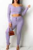 Red Casual Solid Patchwork V Neck Long Sleeve Two Pieces