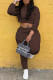 Coffee Fashion Sportswear Solid Patchwork O Neck Long Sleeve Two Pieces