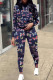 Royal Blue Casual Print Ripped Patchwork Hooded Collar Long Sleeve Two Pieces