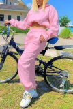 Pink Casual Solid Patchwork Turndown Collar Long Sleeve Two Pieces