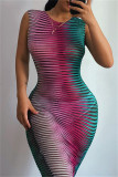 Rose Red Fashion Sexy Print Basic O Neck Sleeveless Dress
