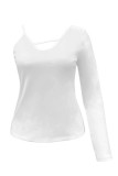 White Fashion Street Solid Patchwork V Neck Tops