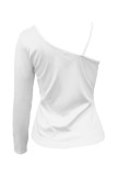 White Fashion Street Solid Patchwork V Neck Tops