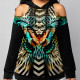 Colour Casual Street Print Patchwork Without Belt Hooded Collar Tops