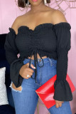 Pink Sexy Solid Patchwork Frenulum Fold Asymmetrical Off the Shoulder Tops
