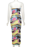 Colour Sexy Print Patchwork Spaghetti Strap Pencil Skirt Dresses