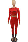 Red Fashion Casual Print Patchwork O Neck Long Sleeve Two Pieces
