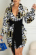 Black Fashion Street Print Patchwork V Neck A Line Dresses