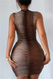 Rose Red Fashion Sexy Print Basic O Neck Sleeveless Dress