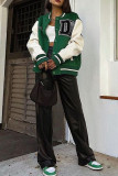 Ink Green Fashion Casual Print Patchwork Outerwear