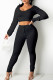 Black Casual Solid Patchwork V Neck Long Sleeve Two Pieces