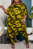 Purple Casual Print Camouflage Print Patchwork Asymmetrical Off the Shoulder Three Quarter Two Pieces
