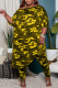 Gold Casual Print Camouflage Print Patchwork Asymmetrical Off the Shoulder Three Quarter Two Pieces
