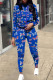 Colorful Blue Casual Print Ripped Patchwork Hooded Collar Long Sleeve Two Pieces